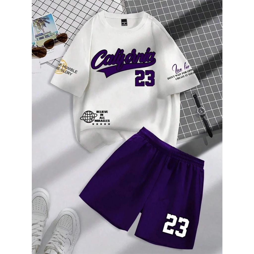 2026 Summer Round Neck Short Sleeve Set Fashion Personalized Alphanumeric Print Round Neck T-shirt Shor