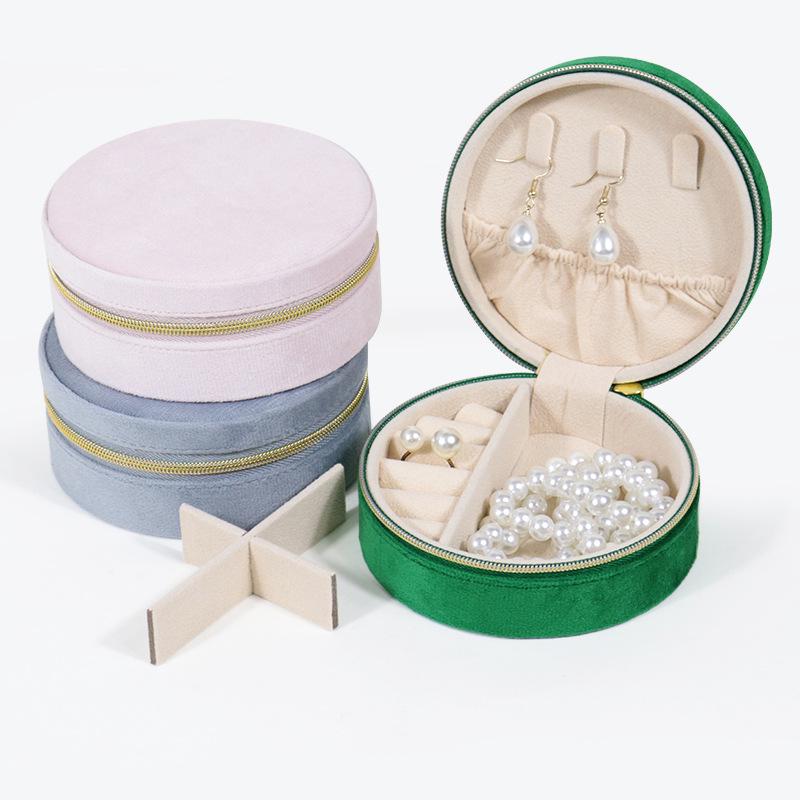 Velvet Round Zipper Jewelry Organizer for Rings, Necklaces & Earrings