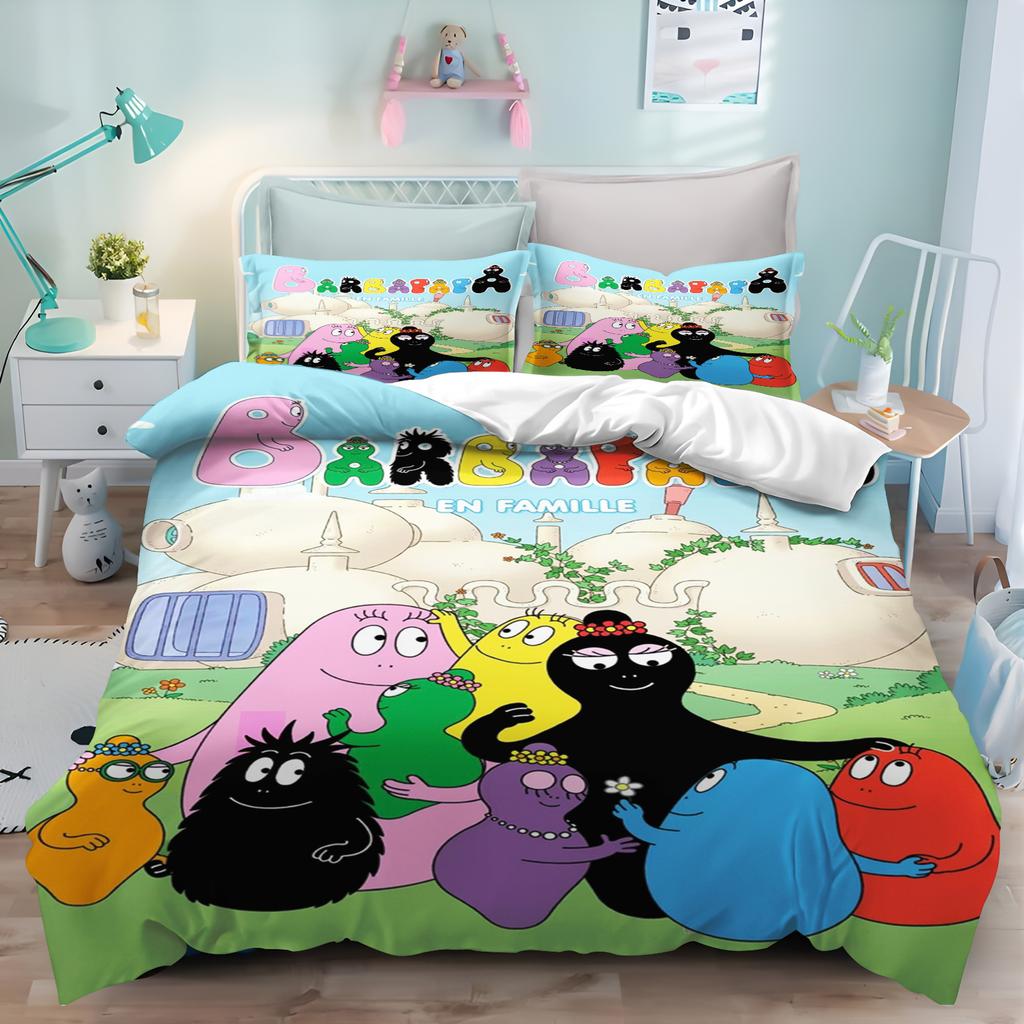 Zestaw poszwy na kołdrę z kreskówki Barbapapa Anime Kawaii Carebears Poszwa na kołdrę Poszewka na poduszkę Dziecięcy zestaw pościeli Dekor Pełny Queen King Size