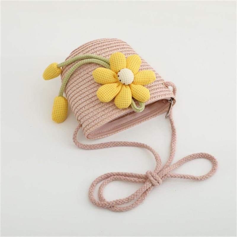2Pieces Kids Summer Sun Hat And Bag Set Breathable Straw Braided Design For Beach Outdoor Activities
