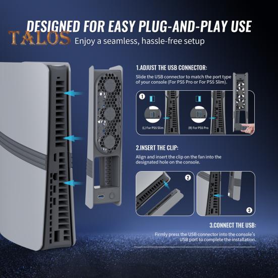 Game Console Cooling Fan with RGB Lighting Low Noise Adjustable USB External Fan Cooler for PS5 Pro/for PS5 Slim