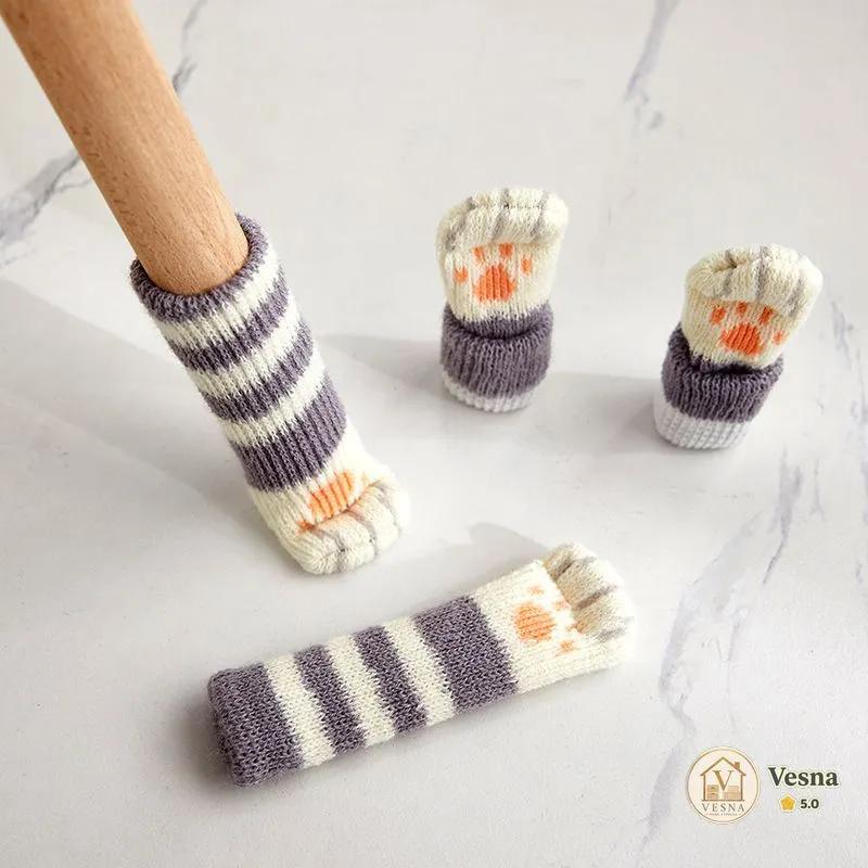 Knitted Chair Leg Covers Gray Stripe Stitched Design for Chairs and Furniture