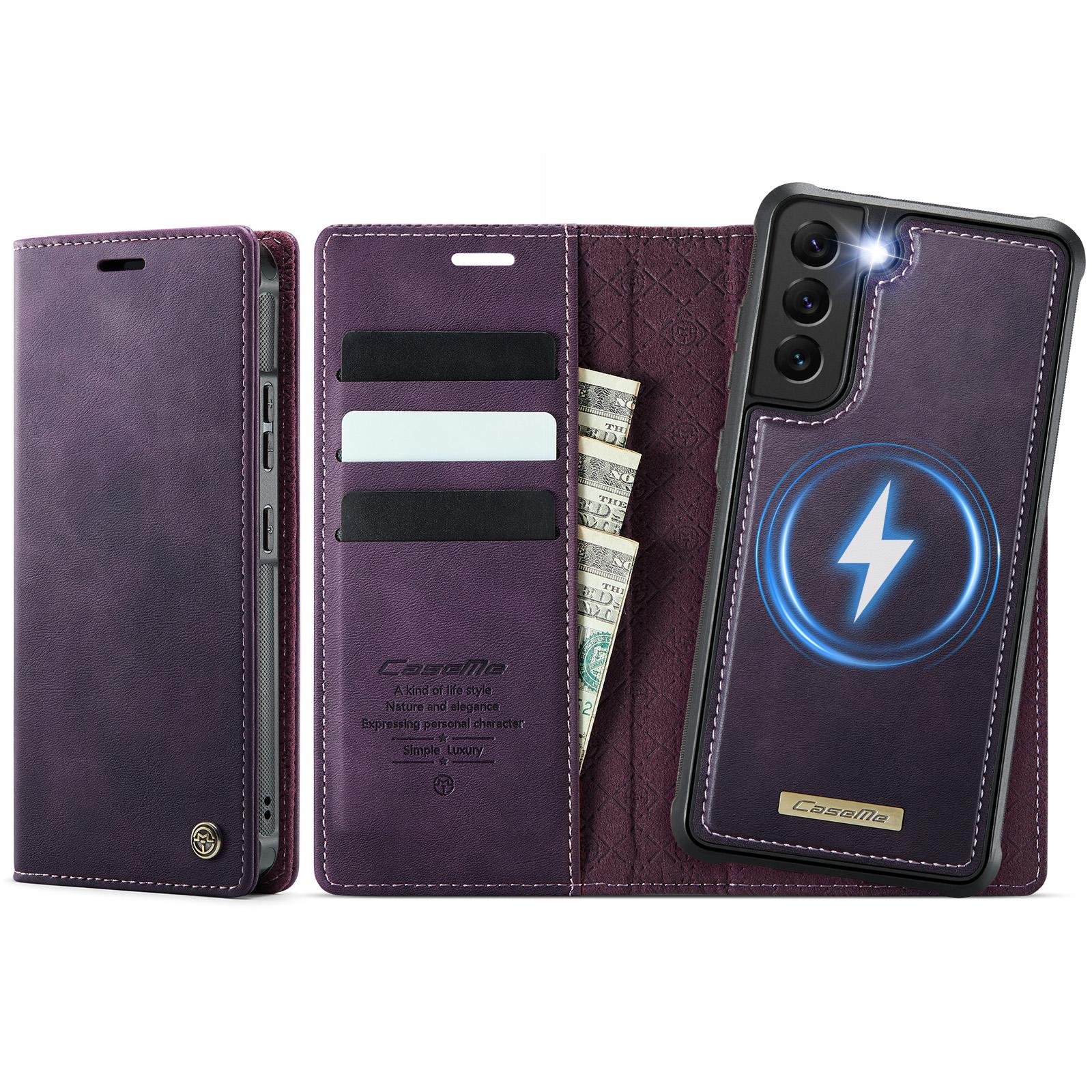 

For Samsung Galaxy S22+ 5G Case CASEME C49 Compatible with MagSafe RFID Blocking Detachable Wallet Leather Phone Cover Purple