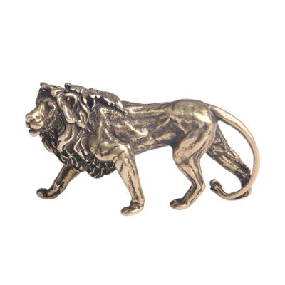 Pure Copper Majestic Lion King Miniatures Figurines Desk Decorations Vintage Brass Mini Animal Statue Home Decor Ornaments Craft