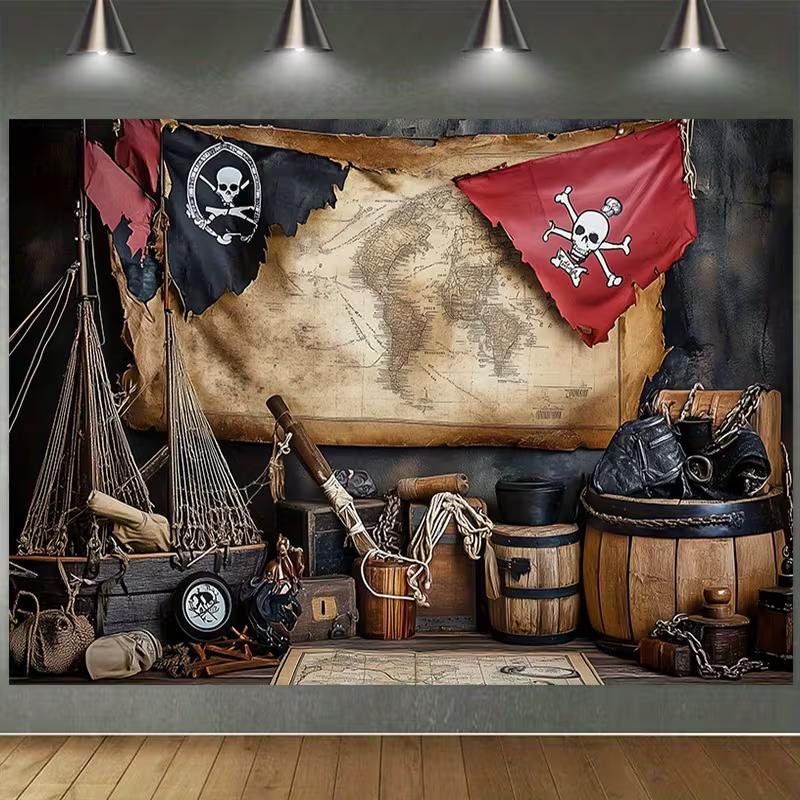 Pirate Treasure Map Tapestry - Vintage Nautical Home Decor & Party Background
