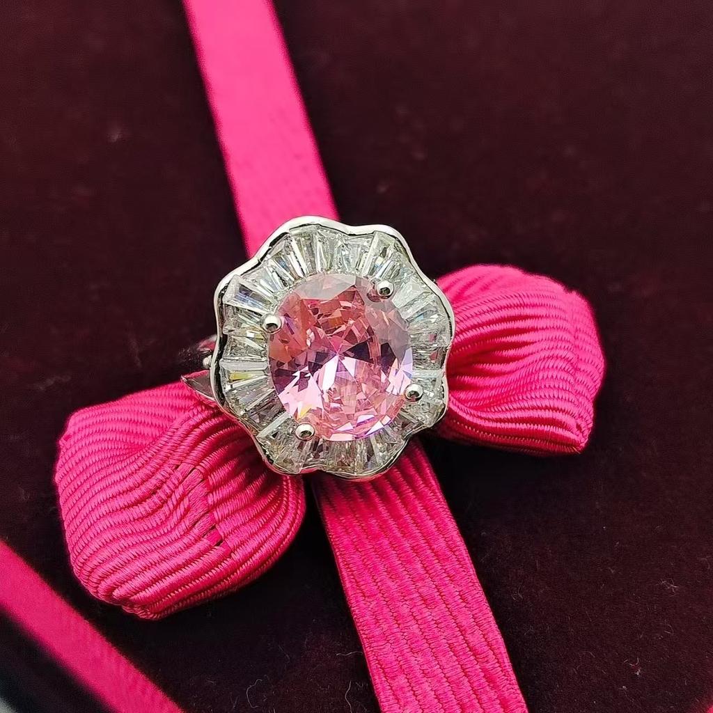 High-End Jewelry Exaggerated Coconut Egg-Shaped High Carbon Diamond Ring Classic Versatile Colored Treasure Ring Women