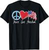 Patriotic Retro Peace Love Freedom USA Flag 4th of July T-Shirt