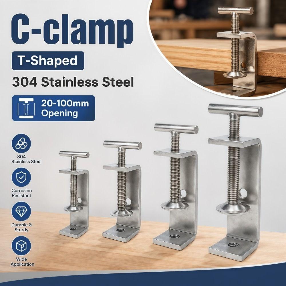 1pc 304 Stainless Steel C-clamp Adjustable Fixed Holder Clip Square Clamp  Hardware Fasteners