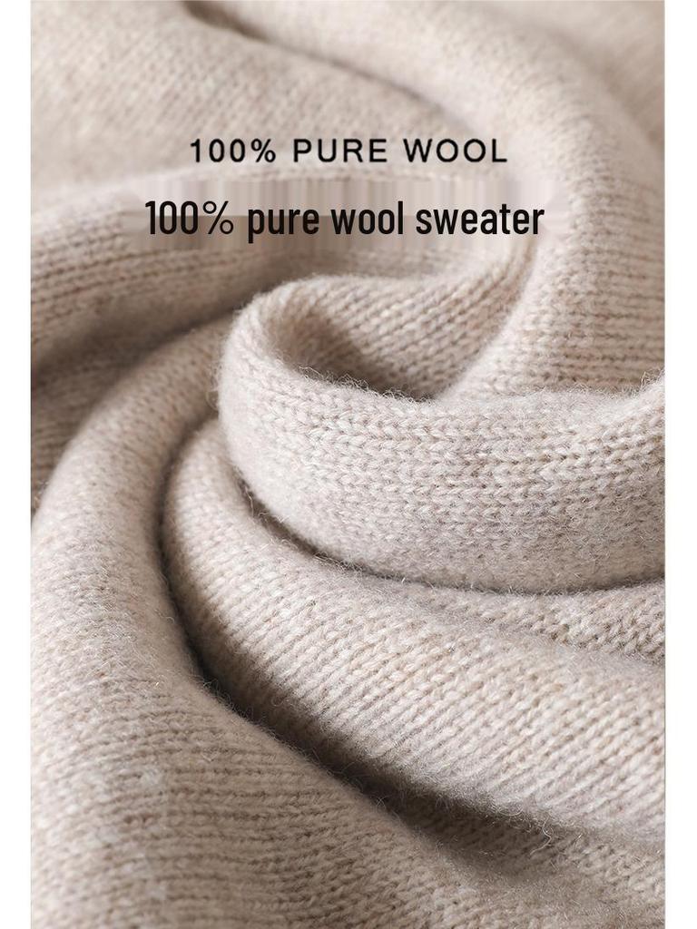 Men's Pure Wool Thickened Winter Pullover - Color Block Round Neck Cashmere Sweater