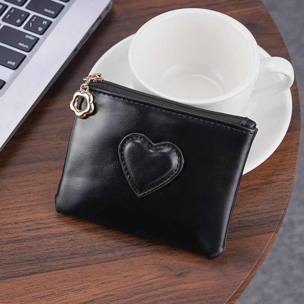 Mini Coin Purse Case Keychain Wallet Fashion PU Heart Buckle Multi-card Slots Card Holder Pouch Key Storage Bag for Women Men