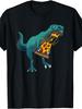 Unisex T-shirt Casual Funny Style, Men'S And Women'S T-Shirt, Teal T-Rex for Dinosaur Eating Cheesy Pepperoni Pizza