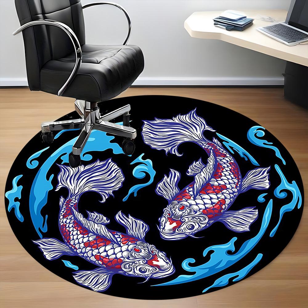 1pc Koi Fish Yin Yang Carpet, Round Non Slip Durable Large Size Office Carpet, Suitable for Office