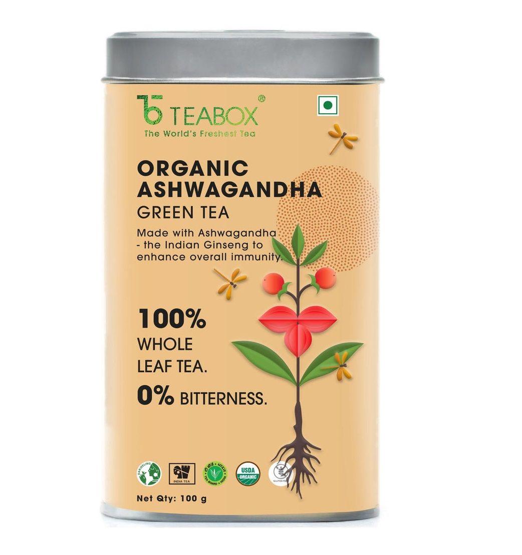 

Зеленый чай с Ашвагандой (100 г), Organic Ashwagandha Green Tea, Teabox