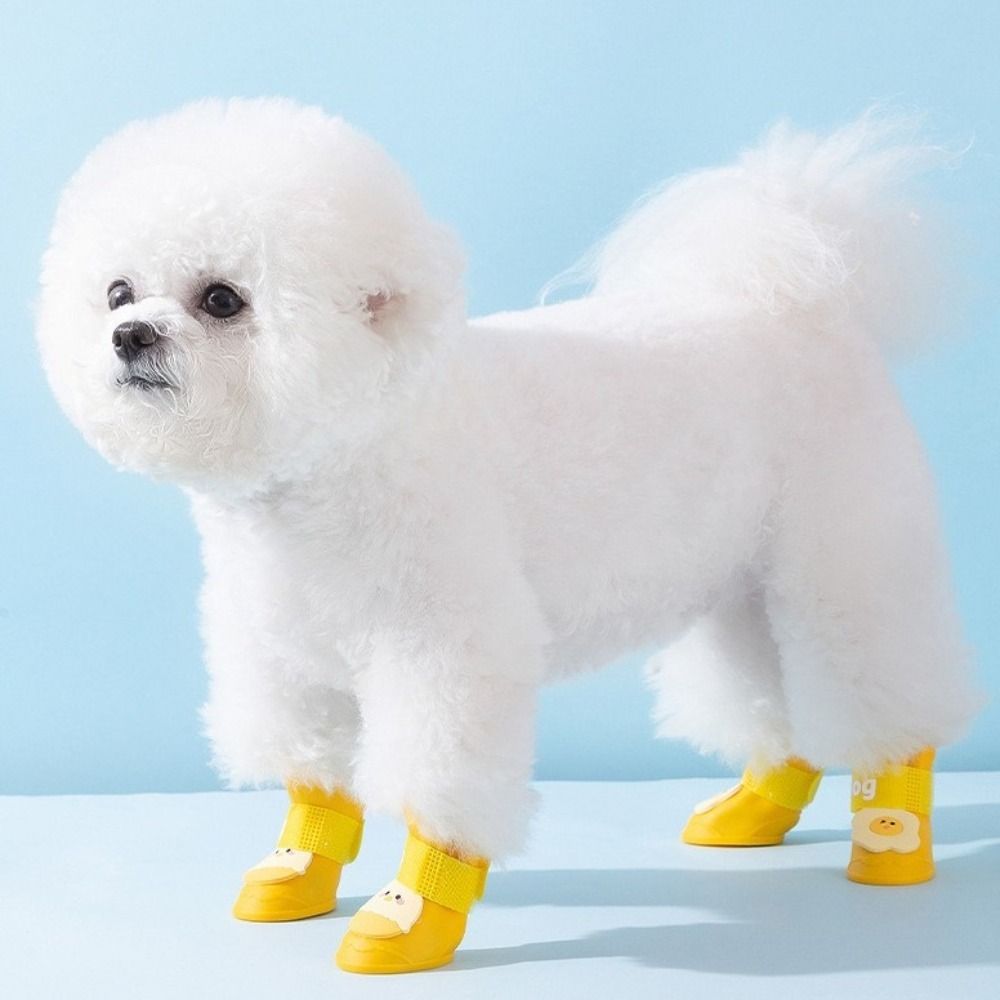 

4Pcs/Set Silicone Pet Rain Boot Anti Slip Sole Waterproof Pet Paw Protector Cartoon Wear Resistance Puppy Shoes Snow Protection L синій