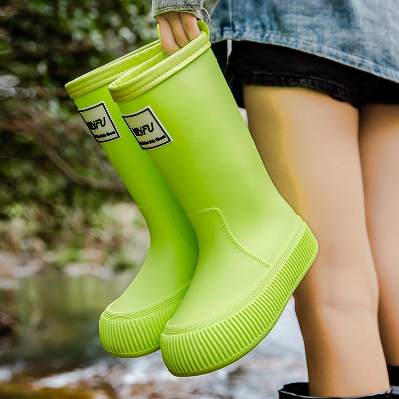 New Fashion High Tube Thick-soled Rain Boots Women's Outer Wear Bundle Non-slip Water Shoes Warm Rain Shoes Waterproof Glue Shoes Fashion