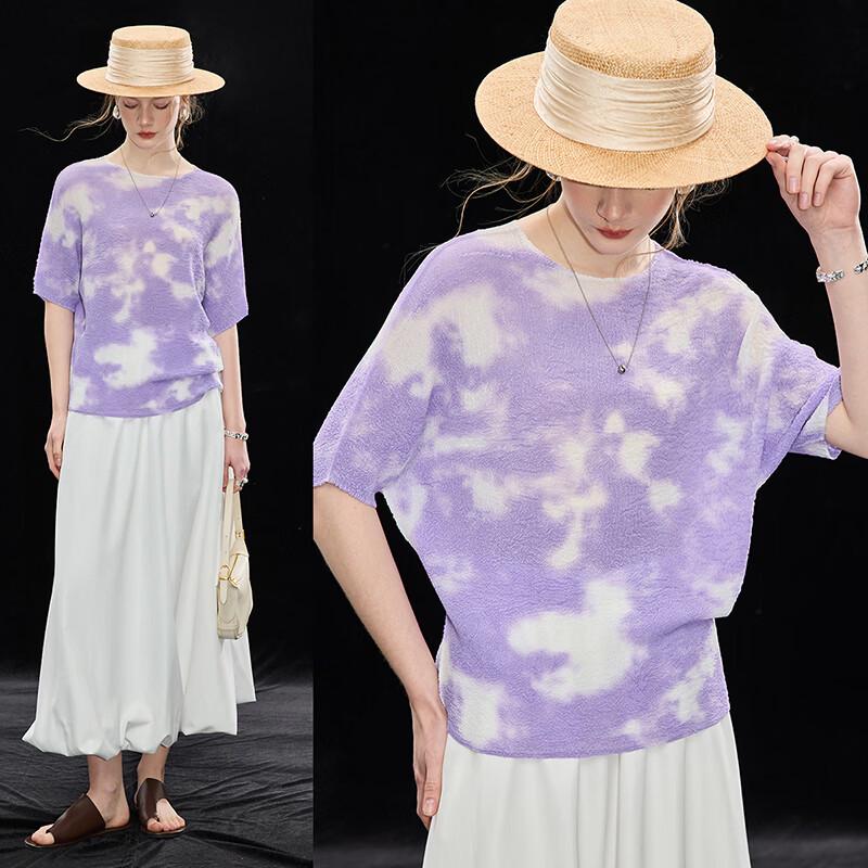Women s Tie-Dye Pleated Short Sleeve T-Shirt One Size