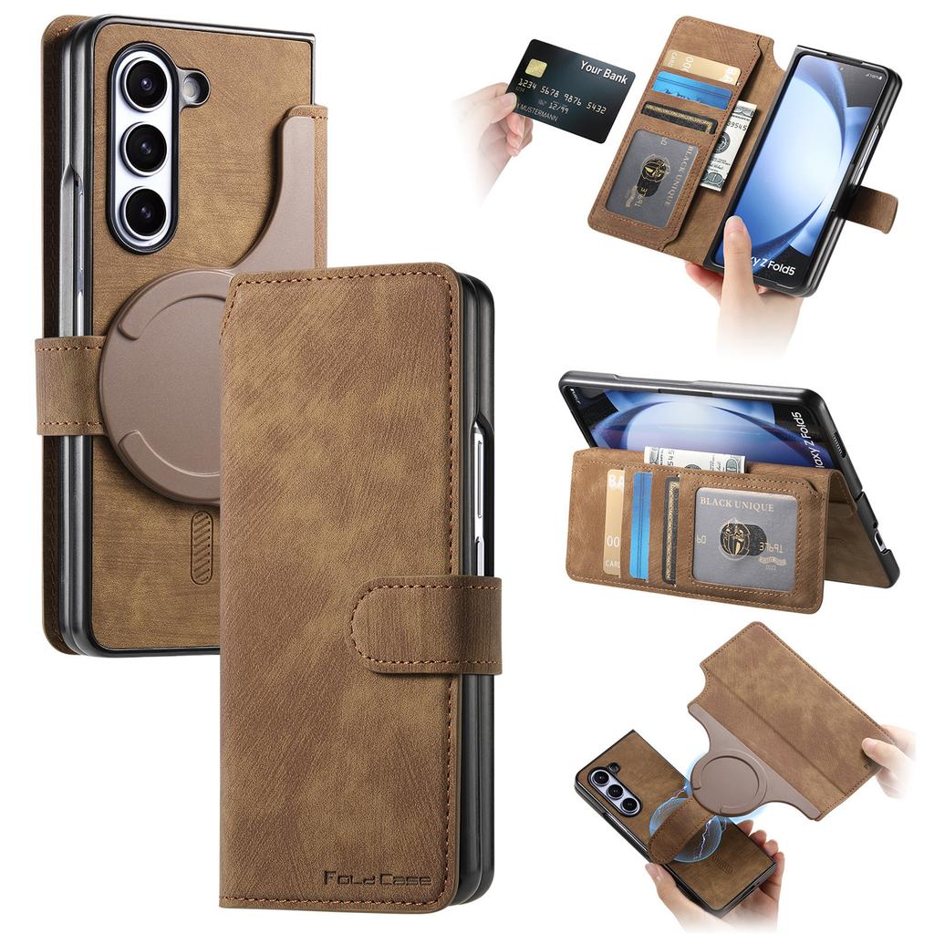 Case for Samsung Z Fold 7 6 5 4 3 Magnetic 2-in-1 Flip Cover with Card Slot and Drop Protection Tough Case Shock Proof Plain