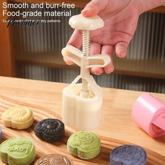 Kitchen Tools for Desserts Hand-Pressure Moon Cake Mould Set, 6 Interchangeable Cookie Pumpkin Pie Molds Cutters Design, Plastic Biscuit Press