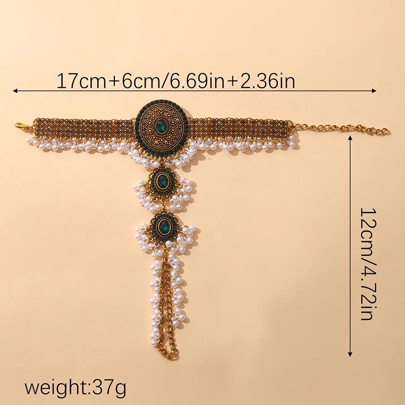 Utsøkt Vintage Krystall Rund Boho Armbånd Dame Gullfarge Fingerring Kjede Zirkon Dusk Dame Estetisk Zirkon Sett