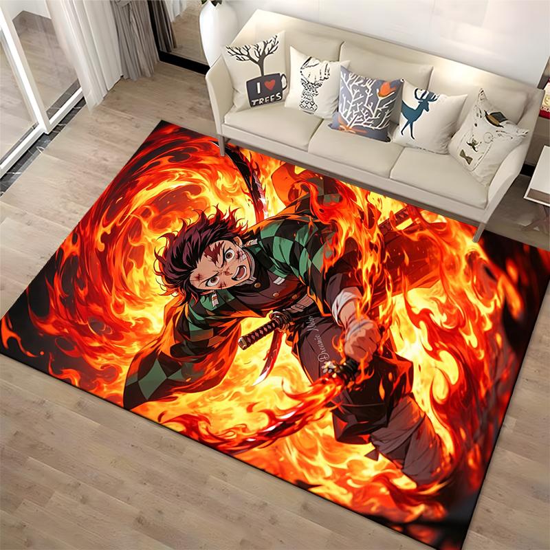 Fiery Samurai Warrior Carpet with Sword Anime Art Design Suitable for use as an anti-slip for living room bedroom sofas