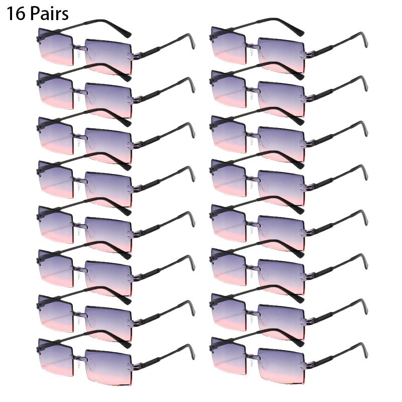 16/20 Pairs Rectangle Sunglasses Men Fashion Rimless Gradient Multicolor Beach Holiday Shades Women New Trendy Rave Sun Glasses
