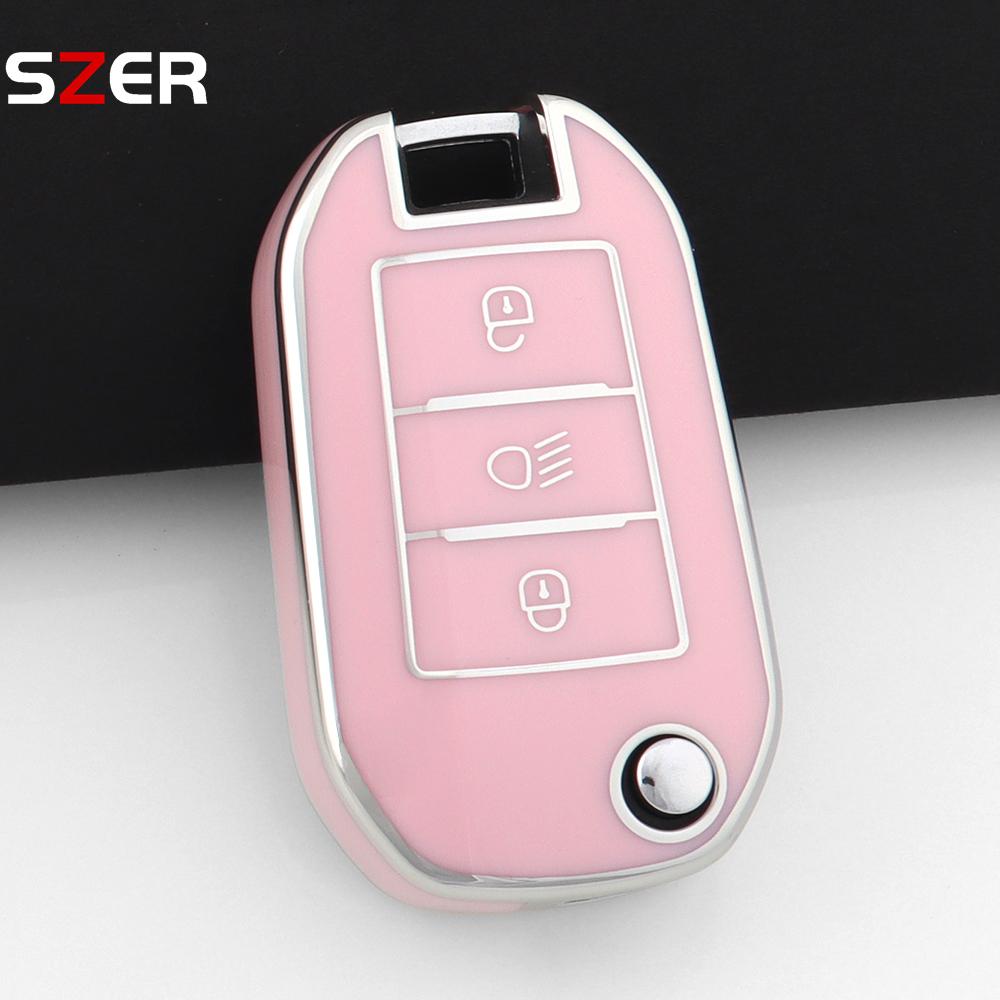 New Tpu Car Key Case Cover For Peugeot 208 308 408 508 2008 3008 4008 5008 For Citroen C3 C4 Cactus C6 C8 Protector Fob Keychain