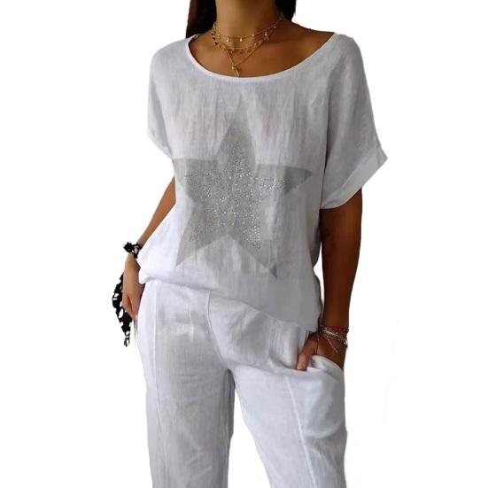 

Женские летние топы с короткими рукавами и круглым вырезом, футболка с принтом звезд Hot Drill, свободный покрой, повседневная футболка, повседневная одежда XL белый