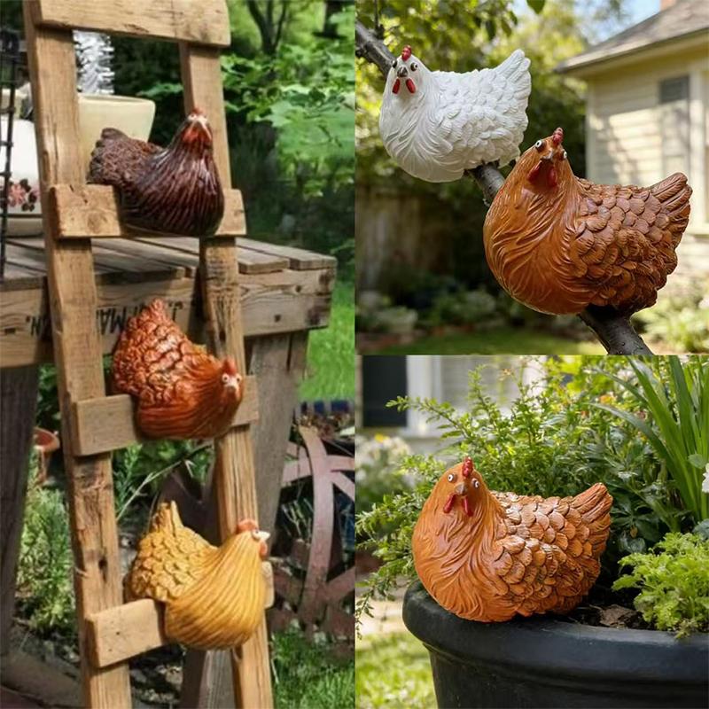 Funny Cute Chicken Fence Decoration Statue Resin Garden Chicken Hen Sculpture Craft Courtyard Home Decoration Ornament Gift