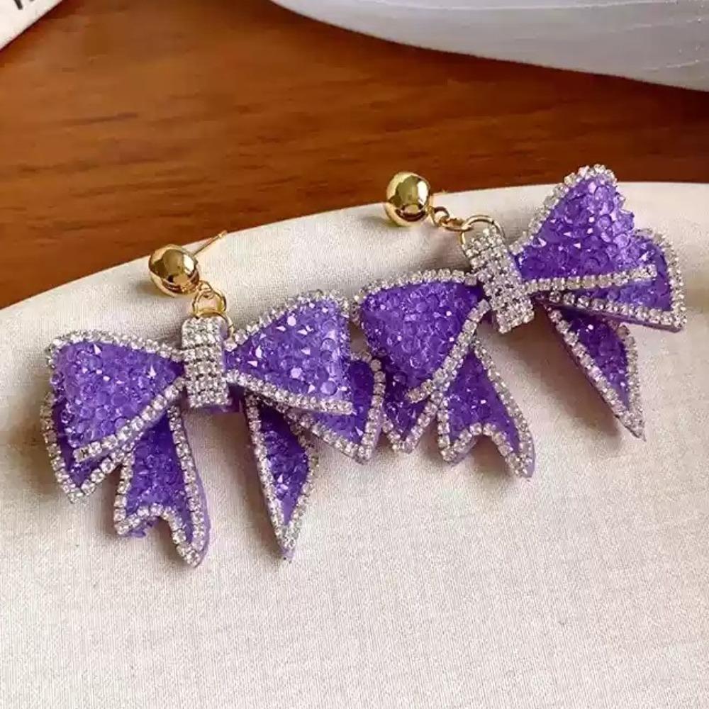 Ear Jewelry Crystal Bow Earrings Light Luxury Bowknot Dangle Earrings Sweet Stud Earrings Gifts