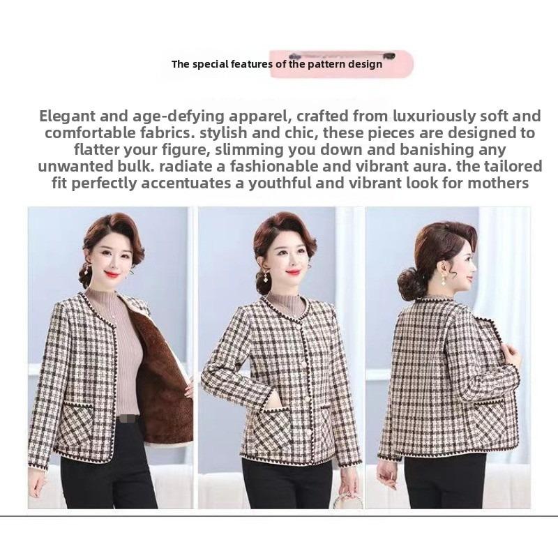 Fashion mother's versatile short Xiaoxiangfeng jacket middle-aged women's clothing autumn and winter clothing new velvet top cardigan
