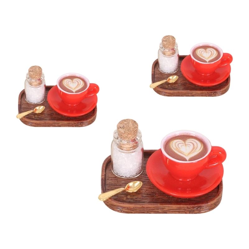Miniature English Afternoon Coffee Cup Accessories Pretend Play Dollhouses Furniture 3 Set