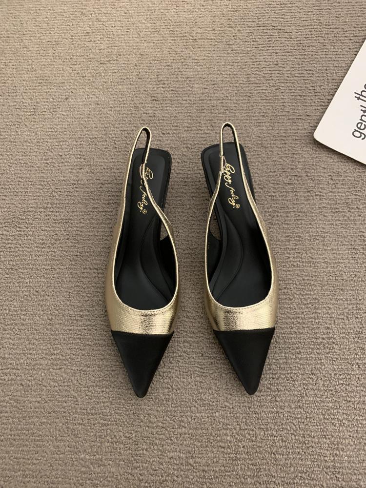 French retro stiletto high heels temperament celebrity gentle match skirt pointed empty single shoes half bag head sandals women