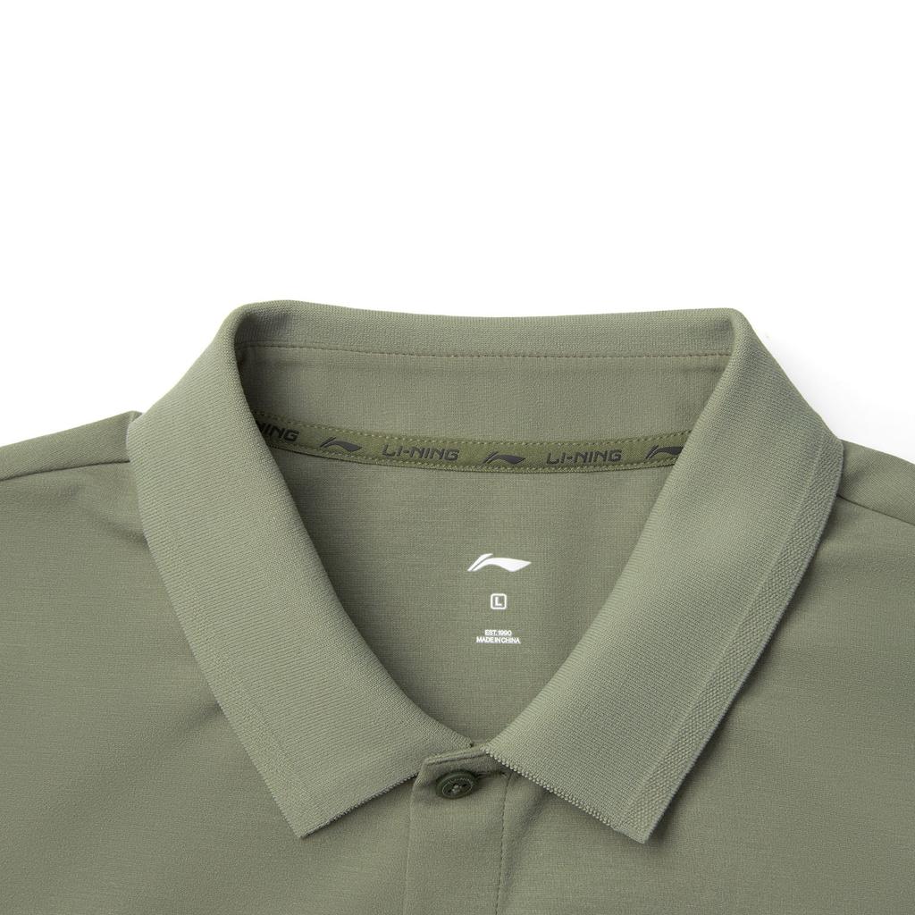 Li Ning Comfortable Casual Minimalist Solid Color Versatile Short Sleeve Polo Shirt Men Tops Tea-Green APLV037-6