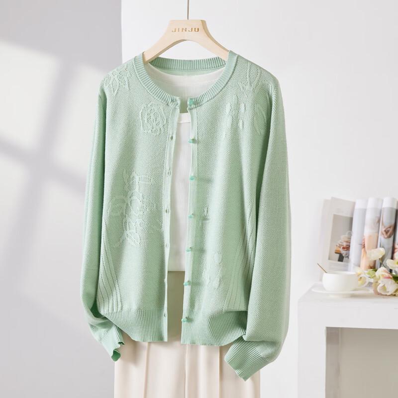 Women s Silk Blend Jacquard Knit Cardigan Sweater L