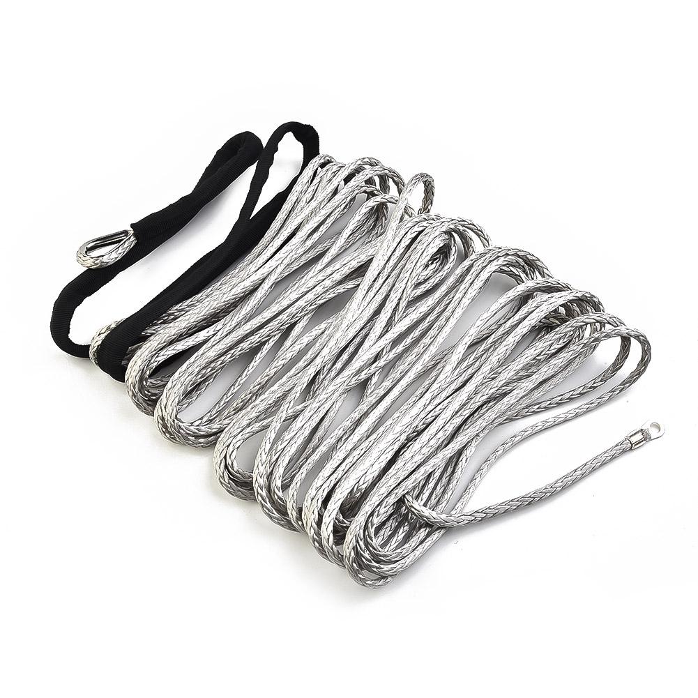 Synthetic Winch Rope Line Cable Tow Cord With Sheath Gray Light Weight