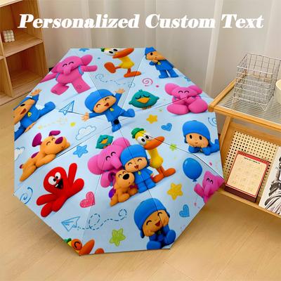 Windproof Folding Umbrella, 8‑Rib Auto Open Close Pocoyó Cartoon Umbrella for Rain Sun Protection