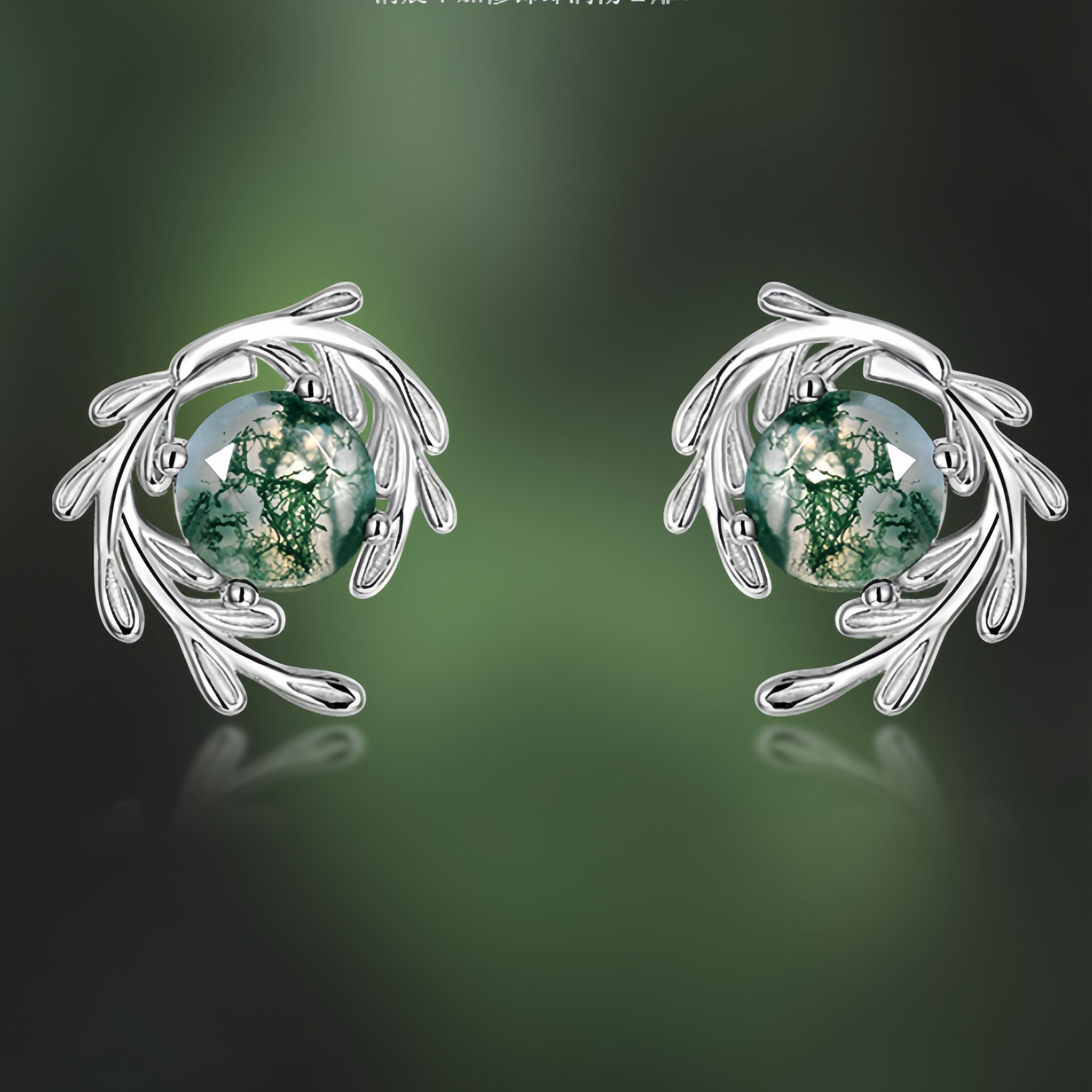 

Серьги из мохового агата, уникальные круглые серьги-гвоздики из серебра 925 пробы для женщин мох зеленого