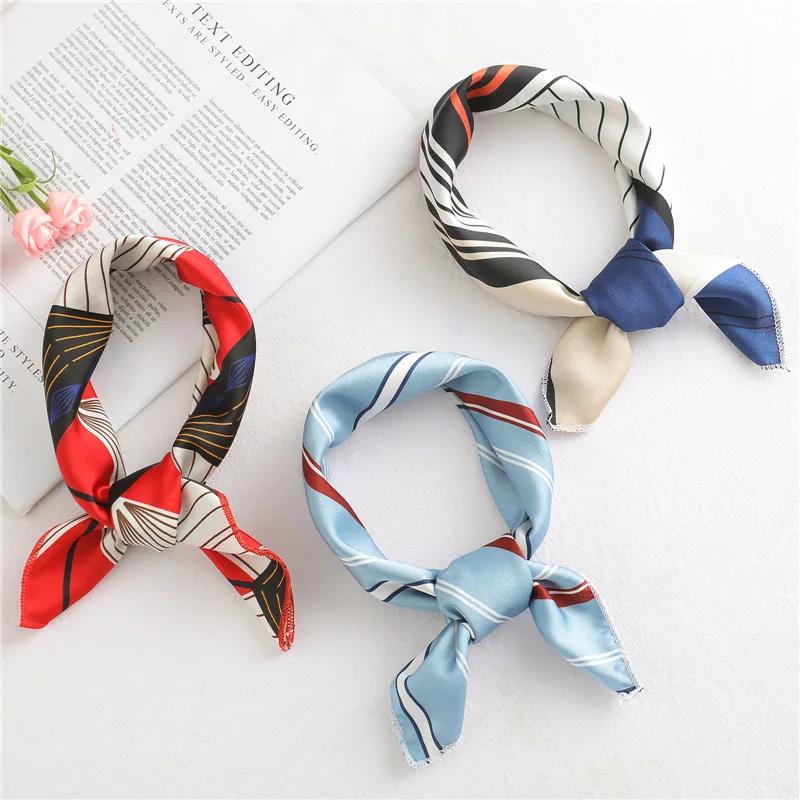 50x50 Square Scarf Hair Tie Band For Business Party Women Elegant Small Vintage Skinny Retro Head Neck Silk Satin Scarf Present
