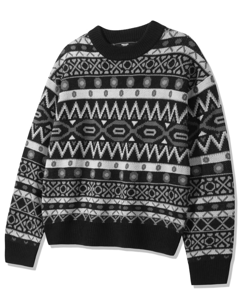 TRILLION Vintage Fair Isle Jacquard Crewneck Knit_Black
