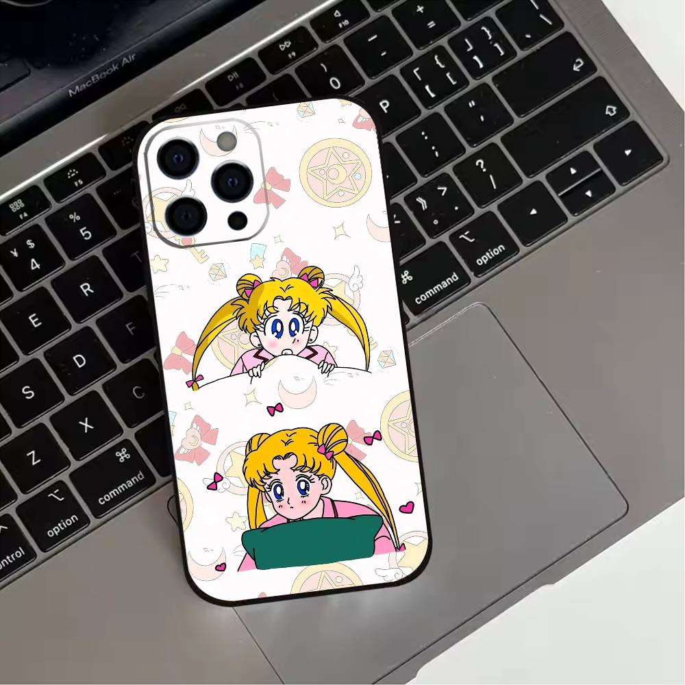S-Sailor Moon Anime  Phone Case For iPhone 17,16,15,14,13,12,11 Plus,Pro Max,XS,Soft Silicone Black Cover