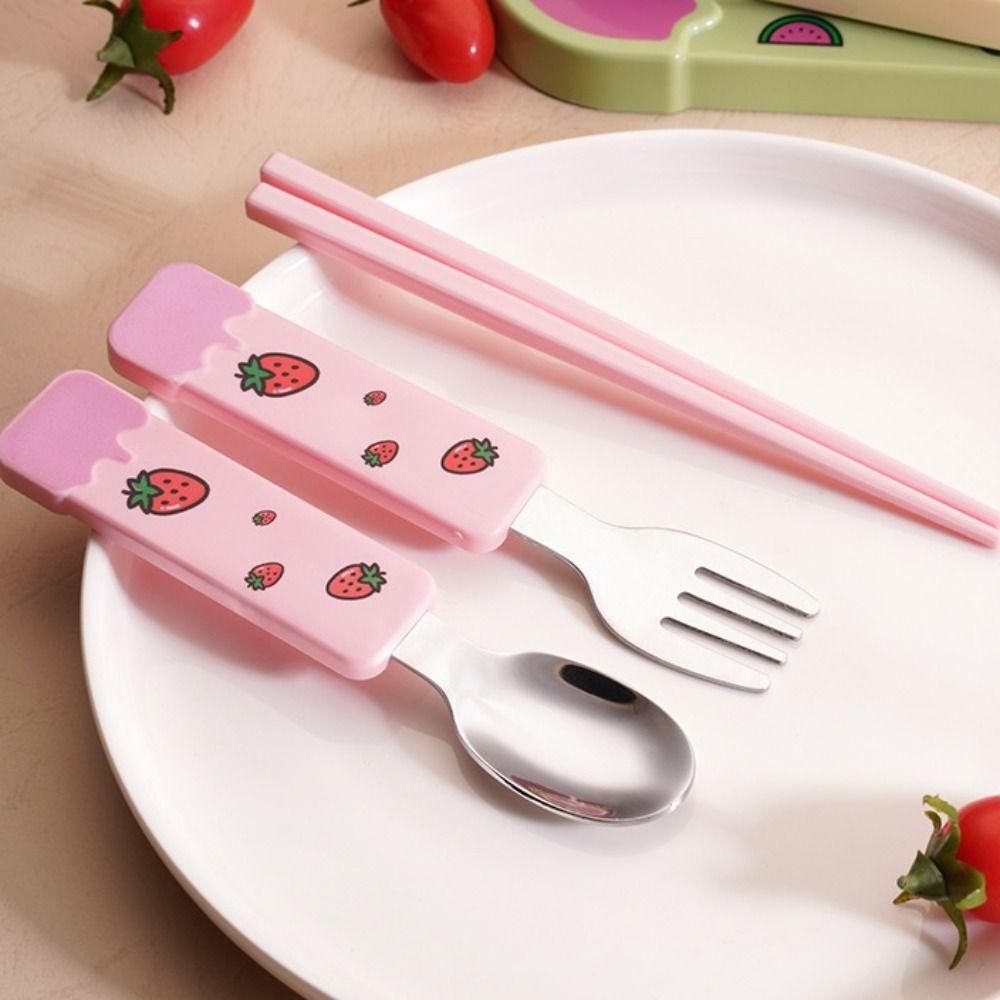 Cartoon Pattern Ice Cream Cutlery Set Reusable Kids Chopsticks Fork Spoon Set Office