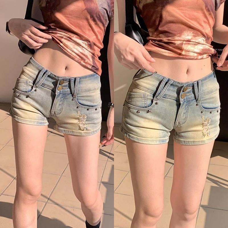 Retro High Street Hottie Casual Ins Trend Straight Denim Shorts Women's Versatile Slim Fit Hip-covering Slim Denim Hot Pants