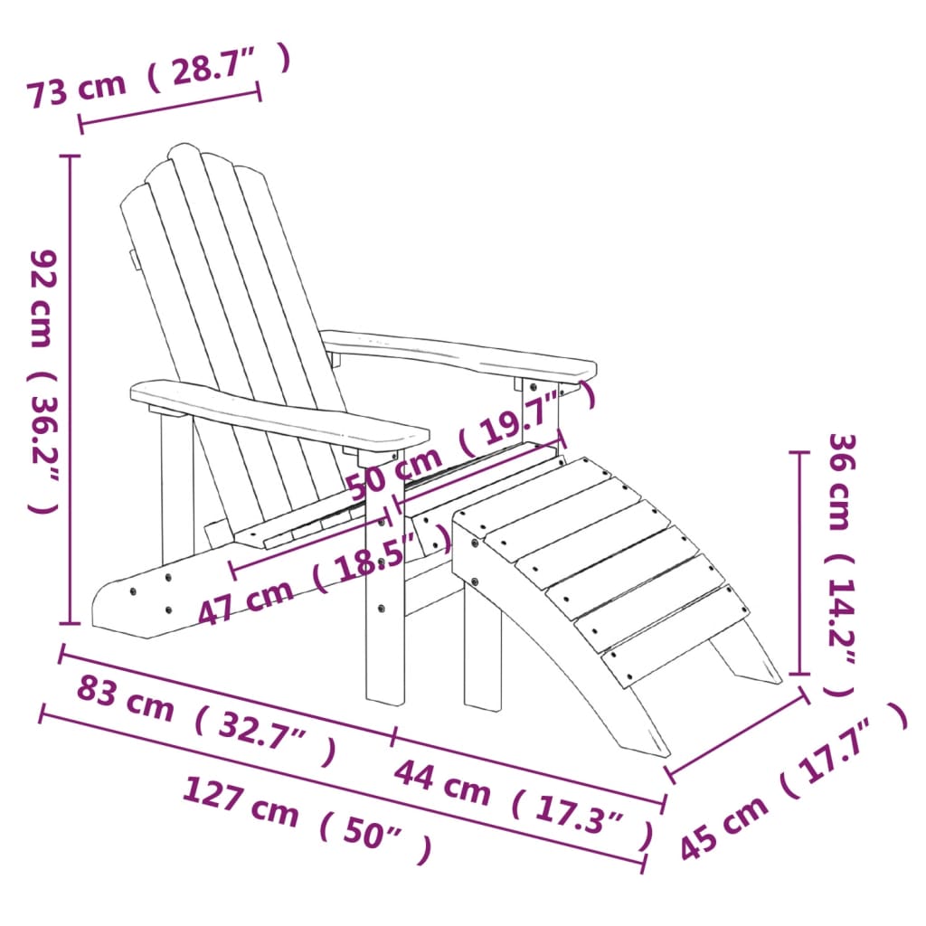 Vidaxl Adirondack Chair With Footrest And Table, HDPE, Anthracite