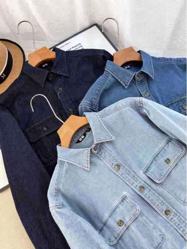 Unisex Washed Denim Long-Sleeve Loose Shirt, Casual Spring/Autumn Outerwear