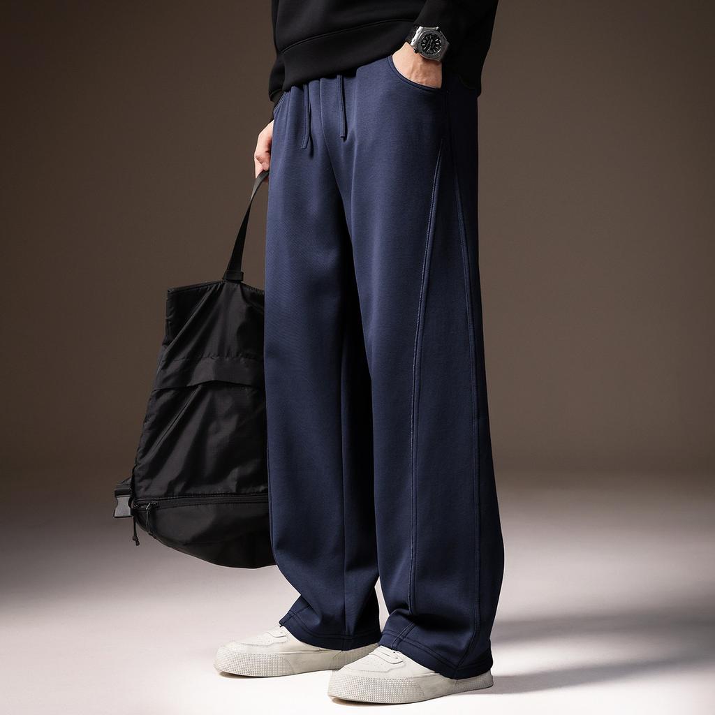 High-end American retro trendy brand drape casual pants men's winter velvet straight splicing elastic sports sweatpants men