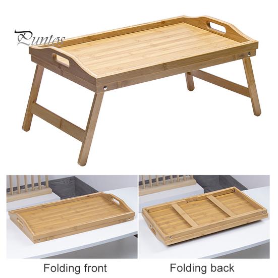 Bed Table Tray with Folding Leg Strong Load-bearing Smooth Edge Burr Free Multifunctional Bamboo Bed Tray Storage Holder