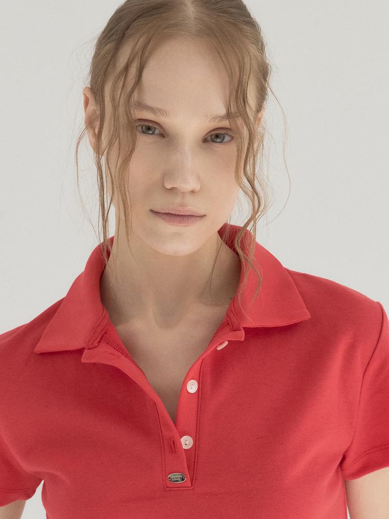 SORRY, TOO MUCH LOVE Clean Mood Pique Polo Top_Red