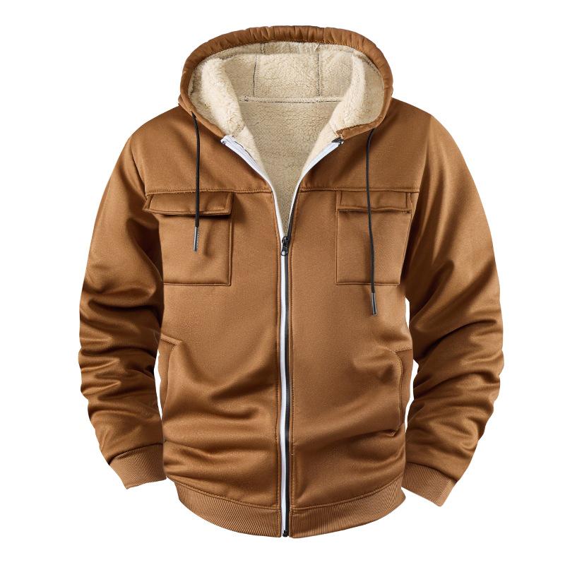 

Men s Plus Size Hooded Soft Shell Windproof Outdoor Jacket - Fleece Lined for Autumn Winter XL коричневий