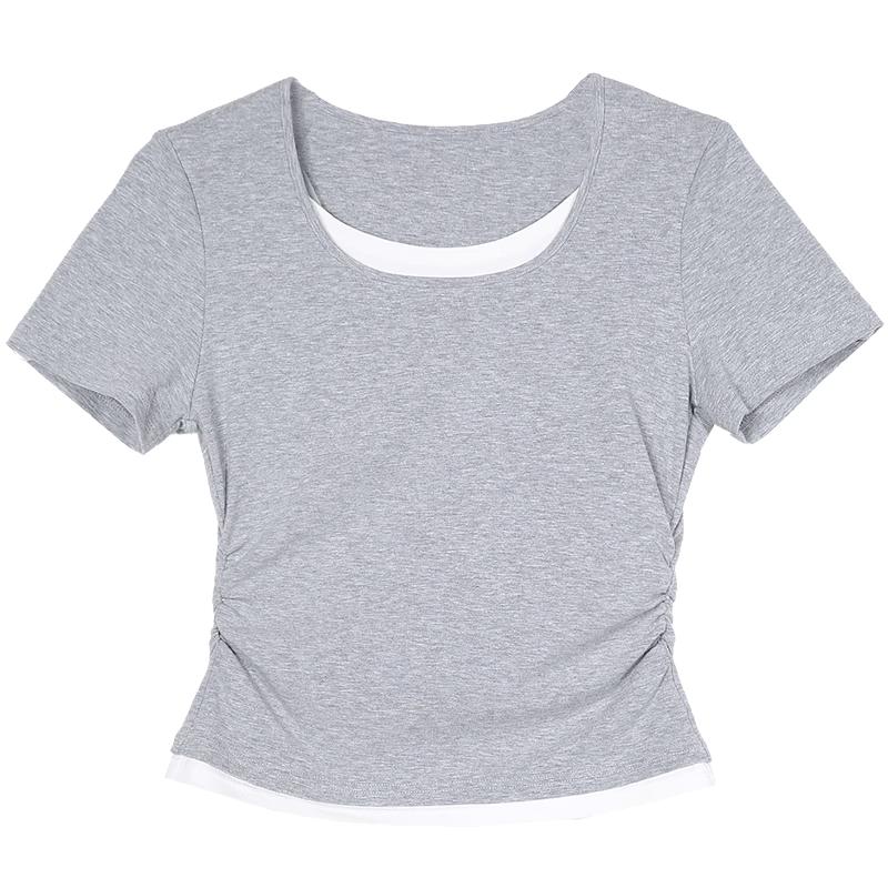 BETU Women s Summer Faux Two-Piece Contrast Collar T-Shirt S