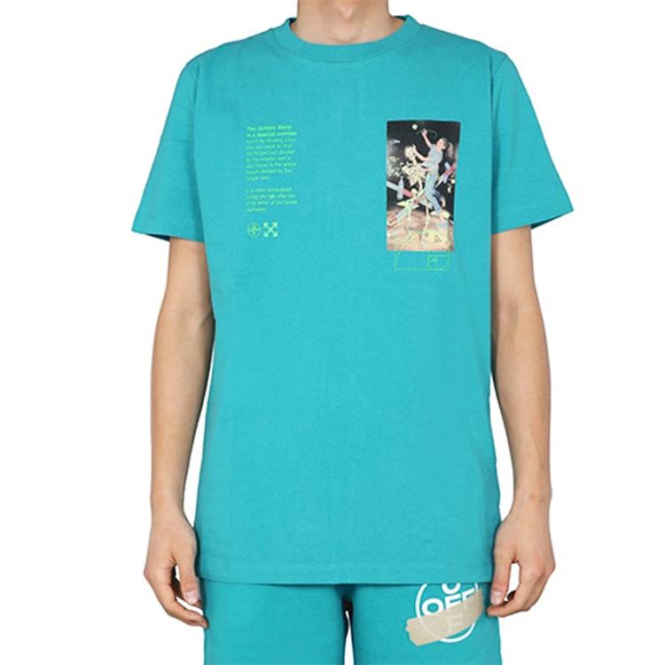 Men's Off-White C/O Virgil Abloh Skeleton Character Printing Short Sleeve Ordinary Version Blue T-Shirt OMAA027R201850143988